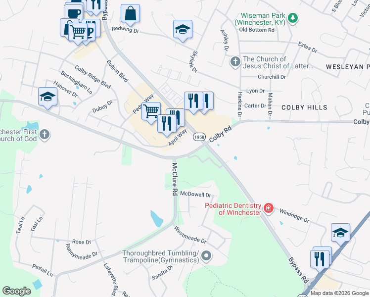 map of restaurants, bars, coffee shops, grocery stores, and more near 1025 Colby Road in Winchester