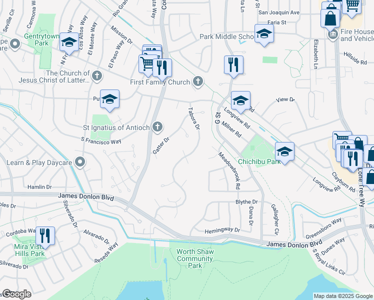 map of restaurants, bars, coffee shops, grocery stores, and more near 3336 Fontana Place in Antioch