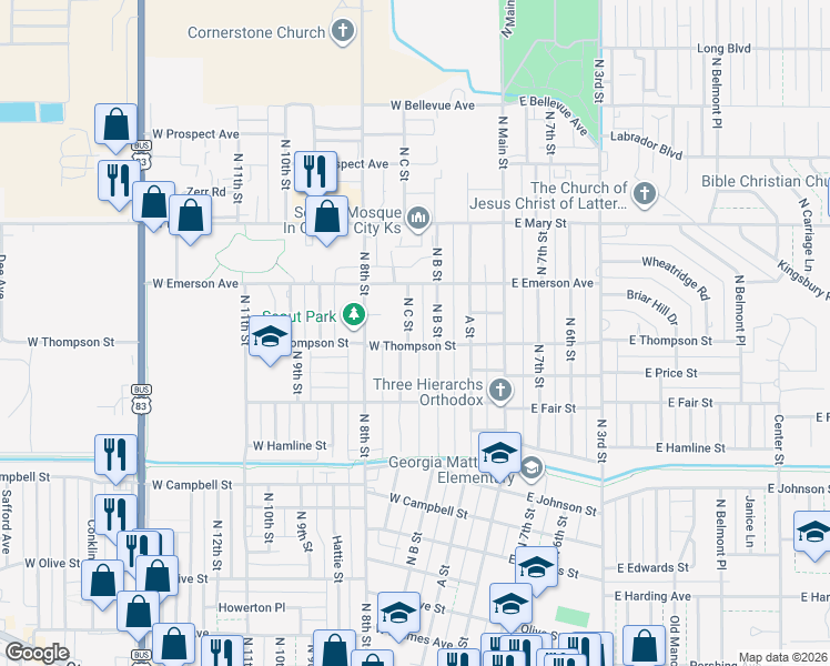 map of restaurants, bars, coffee shops, grocery stores, and more near 401 West Thompson Street in Garden City