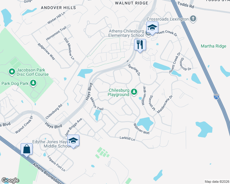 map of restaurants, bars, coffee shops, grocery stores, and more near 637 Vonbryan Trace in Lexington
