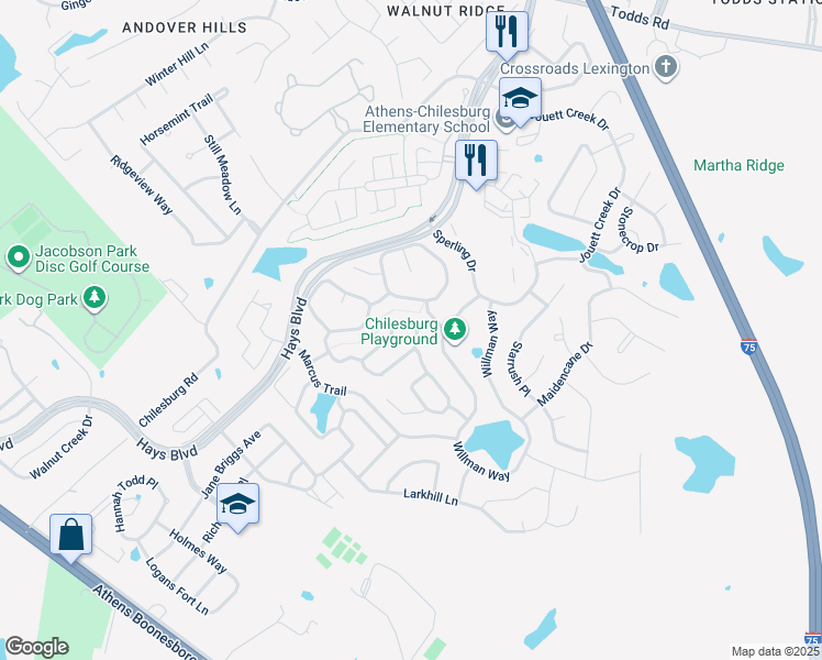 map of restaurants, bars, coffee shops, grocery stores, and more near 637 Vonbryan Trace in Lexington