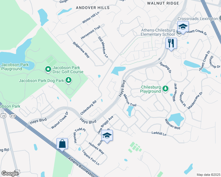 map of restaurants, bars, coffee shops, grocery stores, and more near 480 Chilesburg Road in Lexington