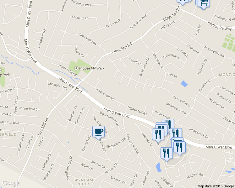 map of restaurants, bars, coffee shops, grocery stores, and more near 1155 Higbee Mill Rd in Lexington