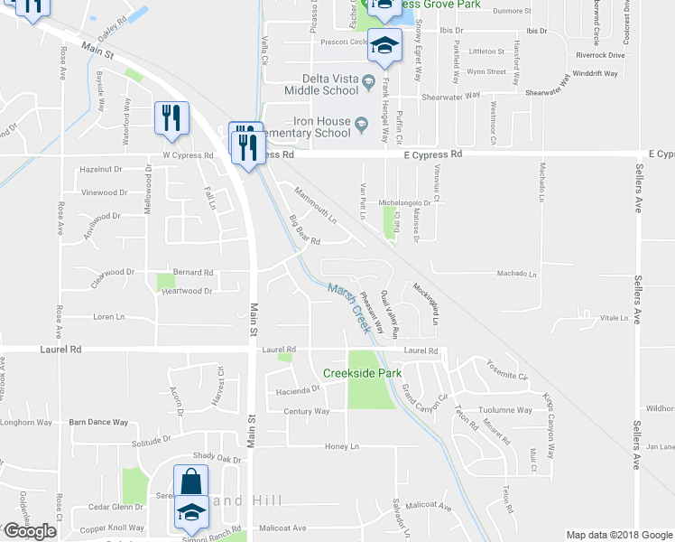 map of restaurants, bars, coffee shops, grocery stores, and more near 1485 Quail Valley Run in Oakley