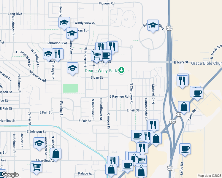 map of restaurants, bars, coffee shops, grocery stores, and more near 2205 North Arapahoe Drive in Garden City