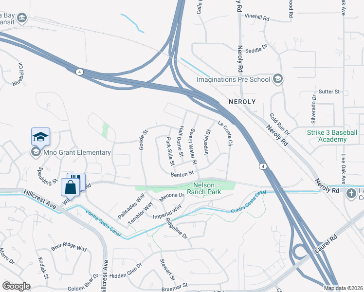 map of restaurants, bars, coffee shops, grocery stores, and more near 4539 Park Side Street in Antioch