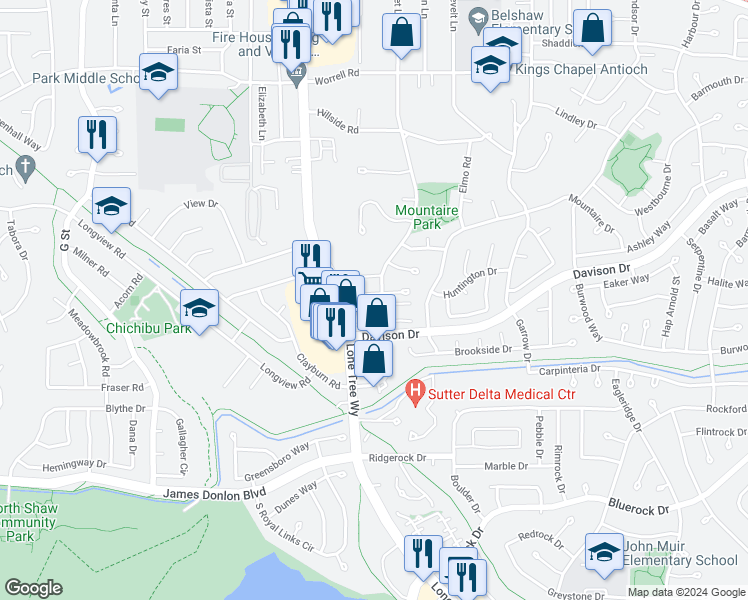 map of restaurants, bars, coffee shops, grocery stores, and more near 37 El Capitan Lane in Antioch
