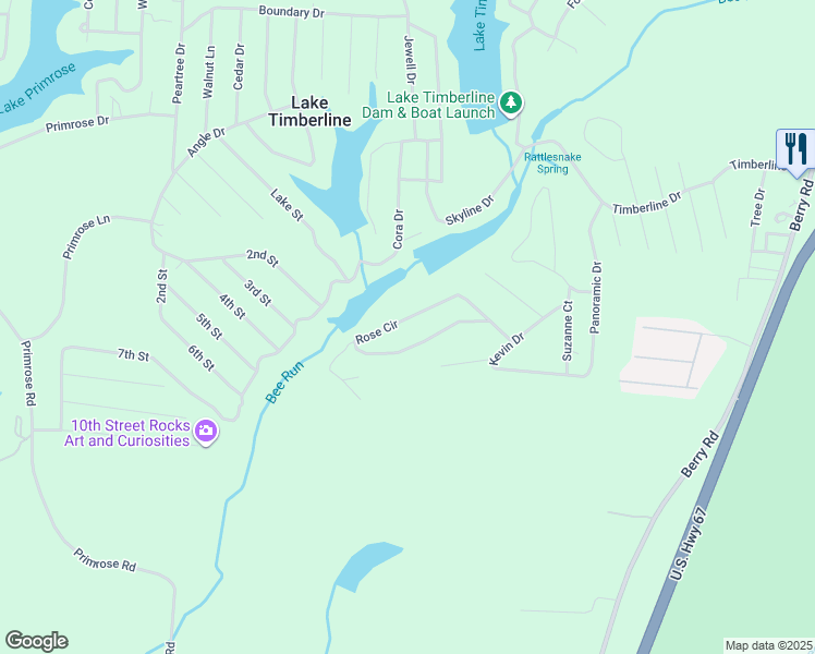 map of restaurants, bars, coffee shops, grocery stores, and more near 2022 Rose Circle in Bonne Terre