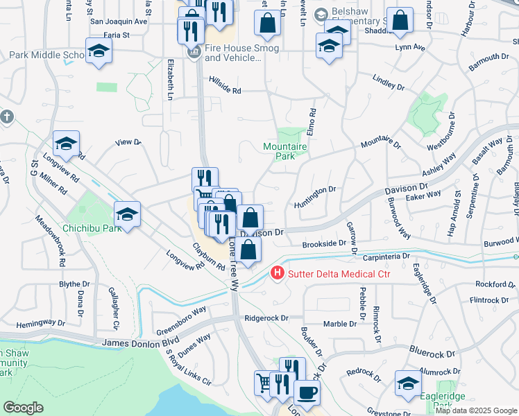 map of restaurants, bars, coffee shops, grocery stores, and more near 105 El Capitan Lane in Antioch