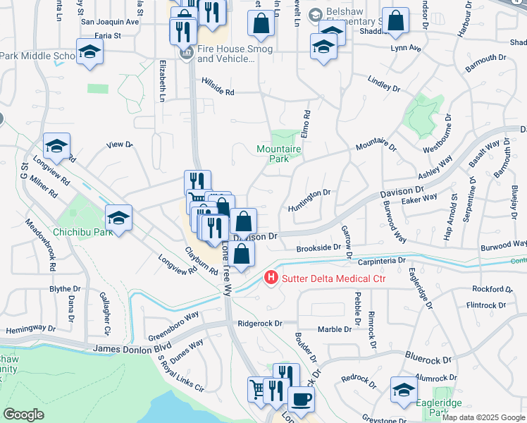 map of restaurants, bars, coffee shops, grocery stores, and more near 133 El Capitan Lane in Antioch