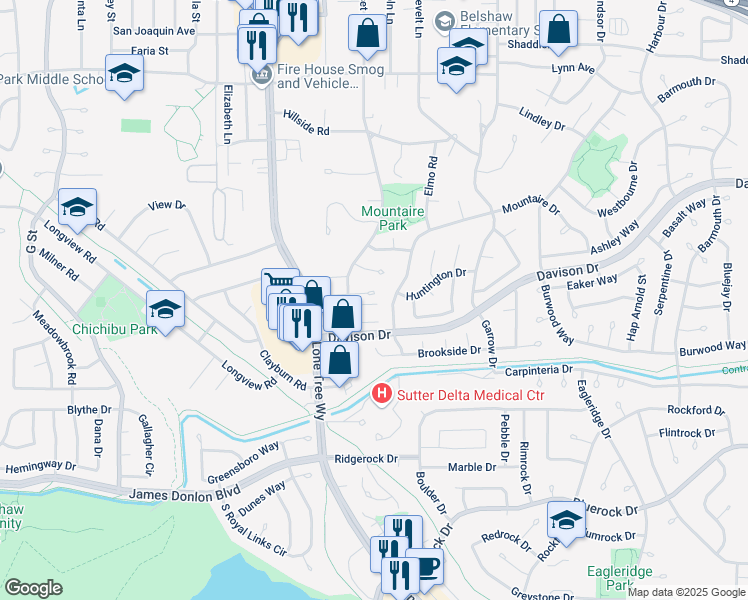 map of restaurants, bars, coffee shops, grocery stores, and more near 141 El Capitan Lane in Antioch