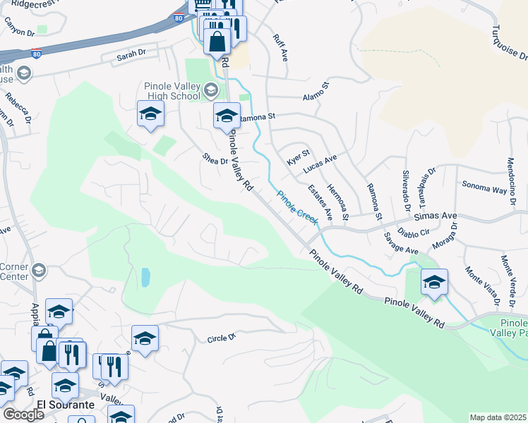 map of restaurants, bars, coffee shops, grocery stores, and more near 3200 Pinole Valley Road in Pinole