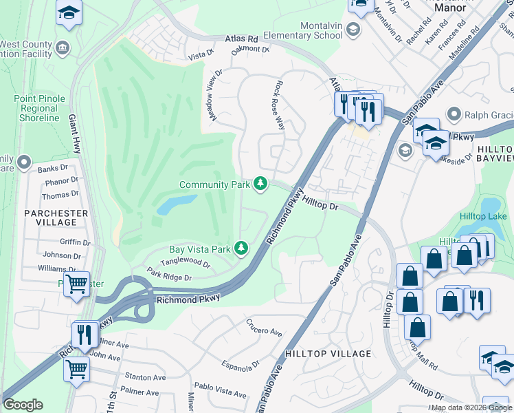 map of restaurants, bars, coffee shops, grocery stores, and more near 323 Hawk Ridge Drive in Richmond