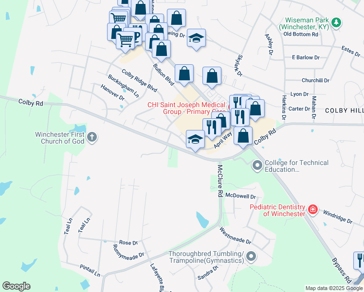 map of restaurants, bars, coffee shops, grocery stores, and more near 267 April Way in Winchester