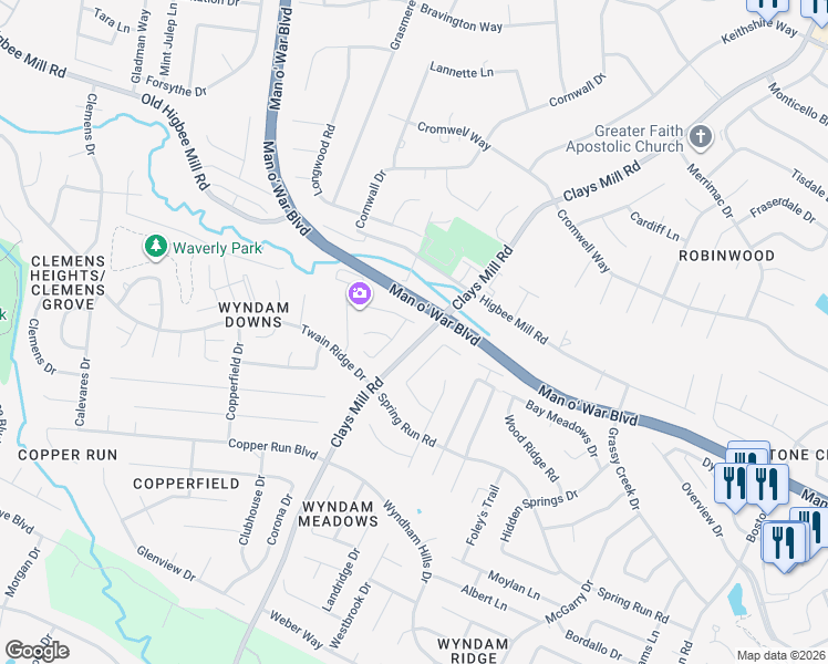 map of restaurants, bars, coffee shops, grocery stores, and more near 1264 Kennecott Way in Lexington