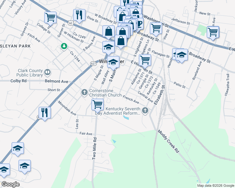 map of restaurants, bars, coffee shops, grocery stores, and more near 19 French Avenue in Winchester