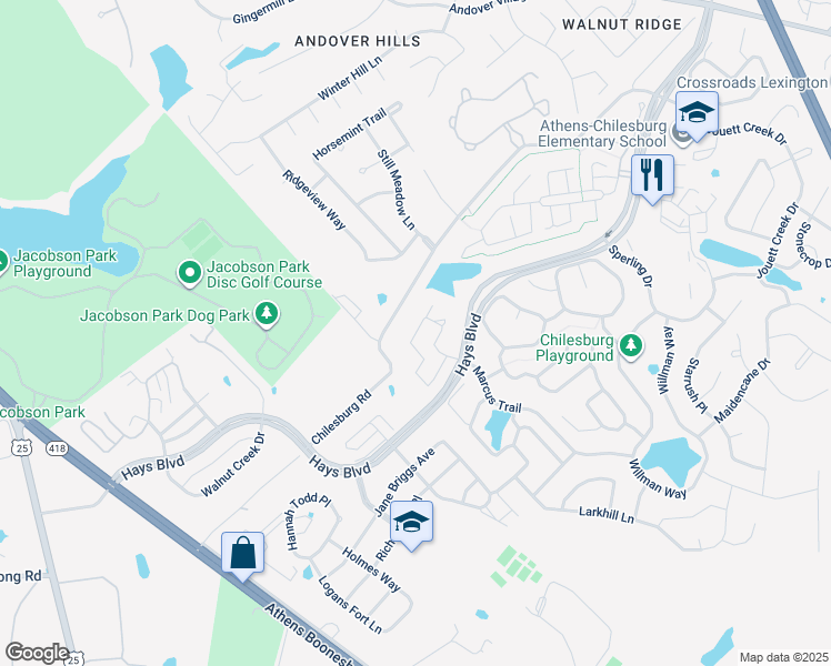 map of restaurants, bars, coffee shops, grocery stores, and more near 480 Chilesburg Road in Lexington