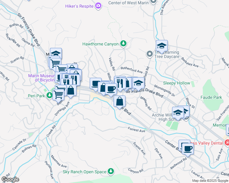 map of restaurants, bars, coffee shops, grocery stores, and more near in Fairfax