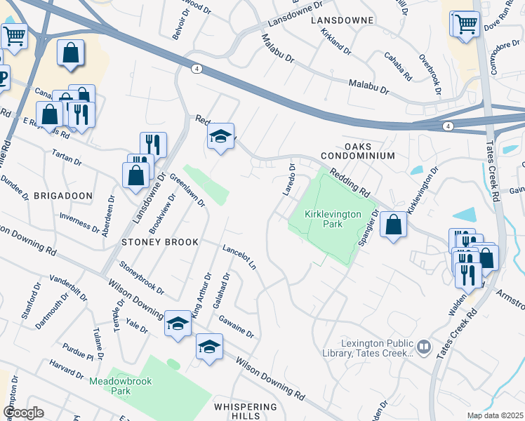 map of restaurants, bars, coffee shops, grocery stores, and more near 3441 Laredo Drive in Lexington