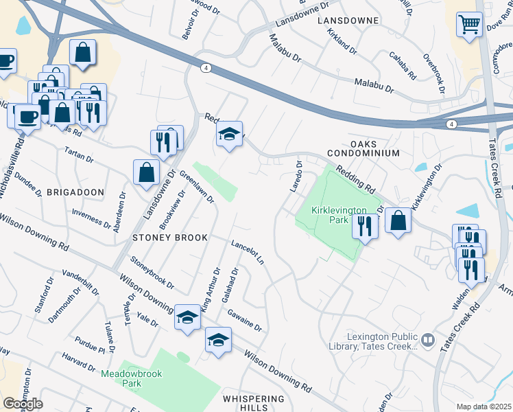 map of restaurants, bars, coffee shops, grocery stores, and more near 3501 Laredo Drive in Lexington