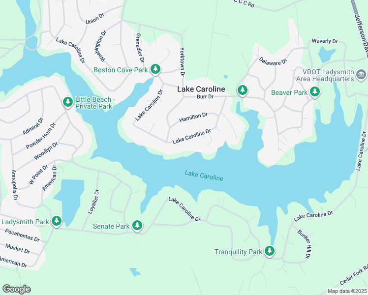 map of restaurants, bars, coffee shops, grocery stores, and more near 682 Lake Caroline Drive in Ruther Glen