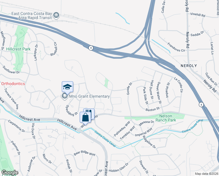 map of restaurants, bars, coffee shops, grocery stores, and more near 4040 Meadow Lake Street in Antioch