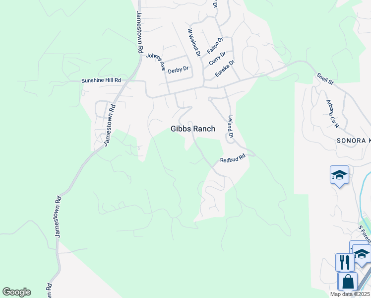 map of restaurants, bars, coffee shops, grocery stores, and more near 20100 Gibbs Drive in Sonora