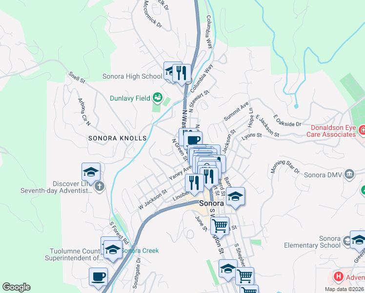 map of restaurants, bars, coffee shops, grocery stores, and more near in Sonora