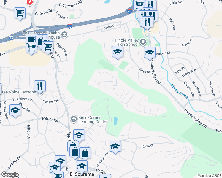 map of restaurants, bars, coffee shops, grocery stores, and more near 887 North Rancho Road in El Sobrante