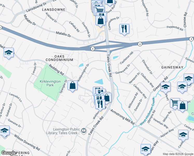 map of restaurants, bars, coffee shops, grocery stores, and more near 3543 Tates Creek Road in Lexington