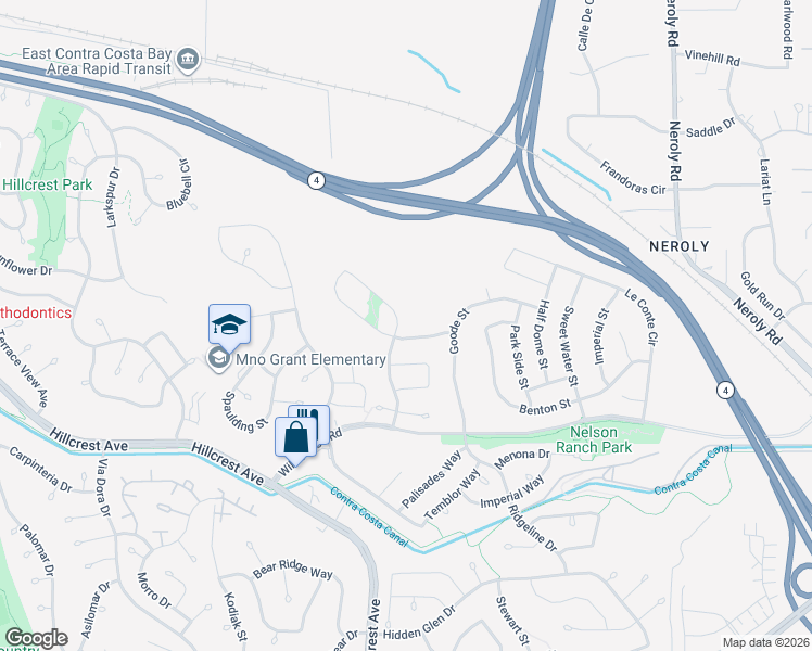 map of restaurants, bars, coffee shops, grocery stores, and more near 4049 Meadow Lake Street in Antioch