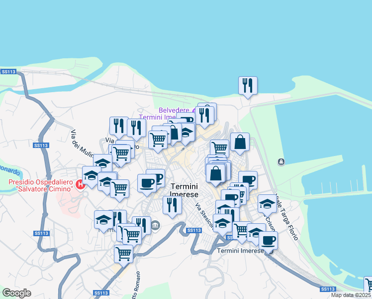 map of restaurants, bars, coffee shops, grocery stores, and more near 14 Piazza Duomo in Termini Imerese