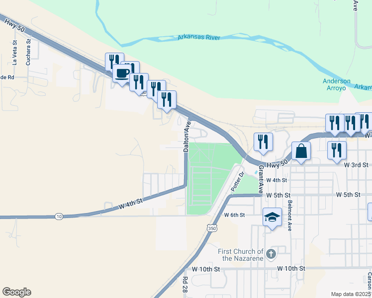 map of restaurants, bars, coffee shops, grocery stores, and more near 137 Dalton Avenue in La Junta
