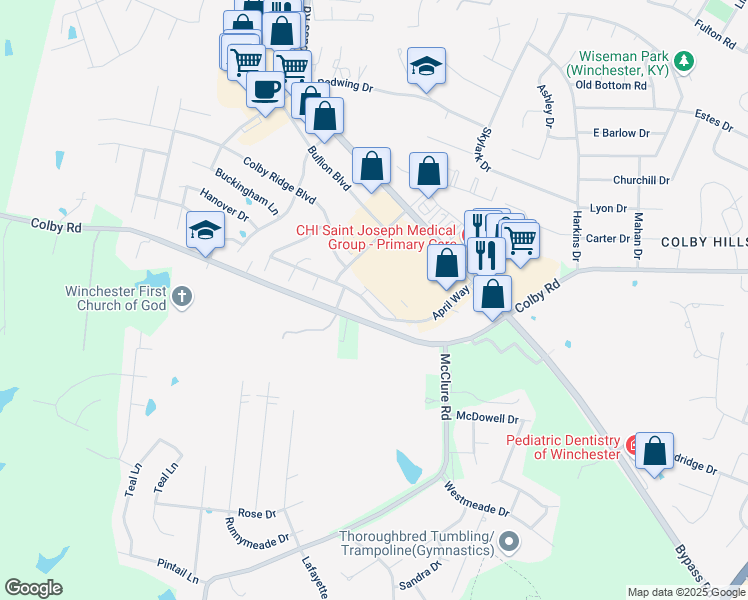 map of restaurants, bars, coffee shops, grocery stores, and more near 266 April Way in Winchester