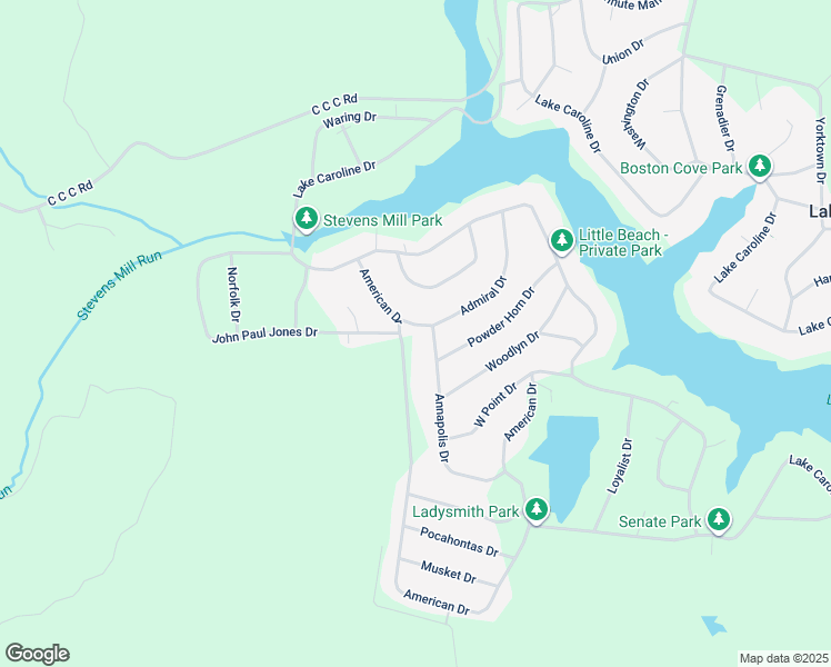 map of restaurants, bars, coffee shops, grocery stores, and more near 245 Admiral Drive in Ruther Glen