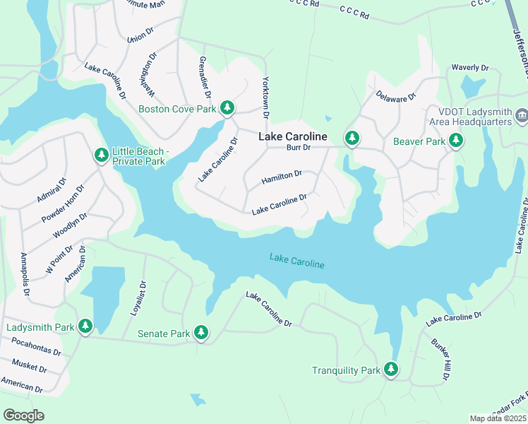 map of restaurants, bars, coffee shops, grocery stores, and more near 682 Lake Caroline Drive in Ruther Glen