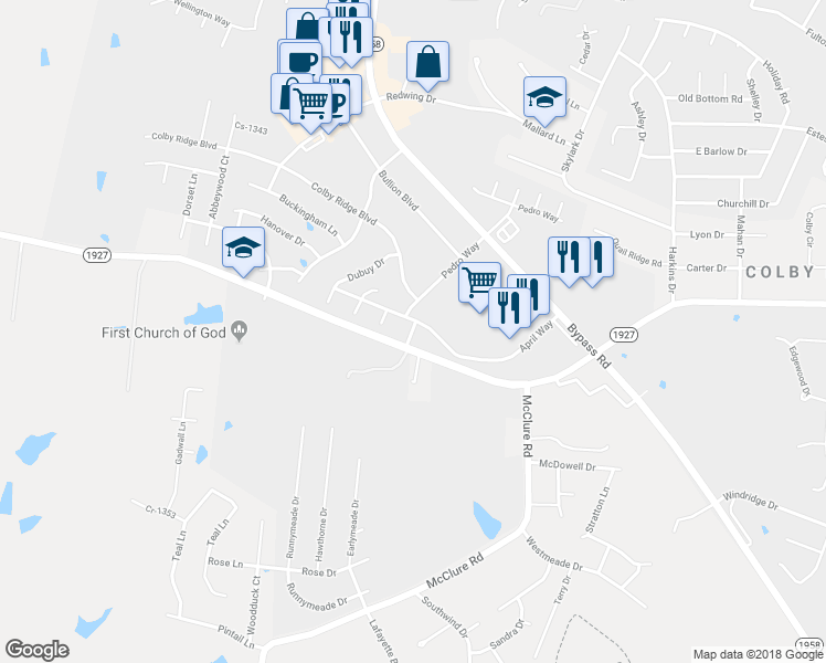 map of restaurants, bars, coffee shops, grocery stores, and more near 403 Cricket Lane in Winchester