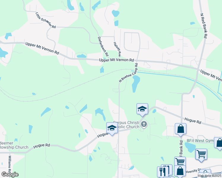 map of restaurants, bars, coffee shops, grocery stores, and more near 800 North Boehne Camp Road in Evansville