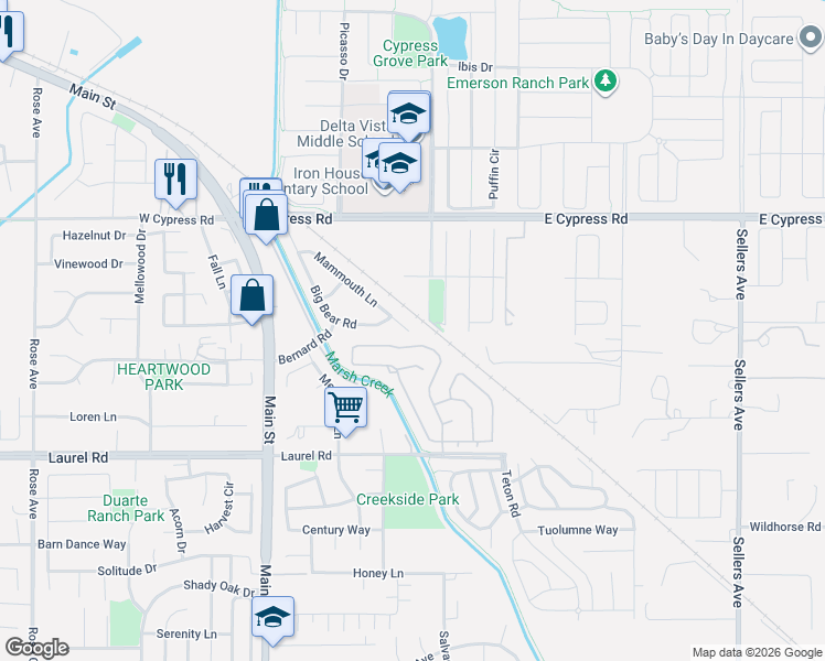 map of restaurants, bars, coffee shops, grocery stores, and more near 750 Mammouth Court in Oakley