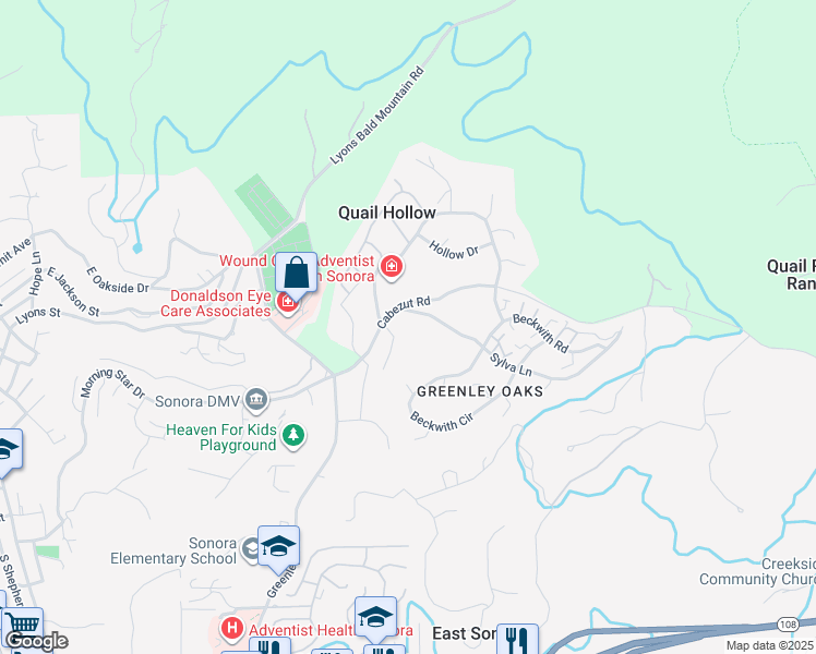 map of restaurants, bars, coffee shops, grocery stores, and more near 12877 Sylva Lane in Sonora