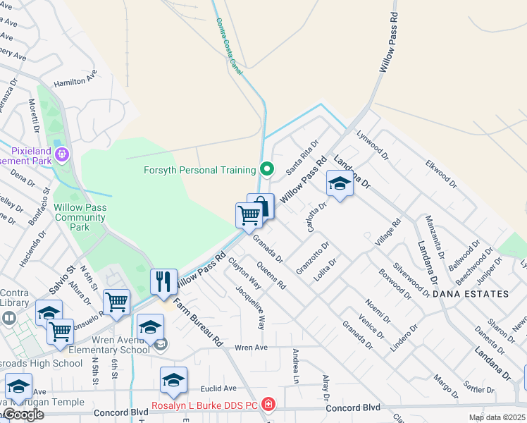 map of restaurants, bars, coffee shops, grocery stores, and more near in Concord