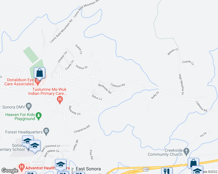 map of restaurants, bars, coffee shops, grocery stores, and more near 20042 Mallard Circle in Sonora