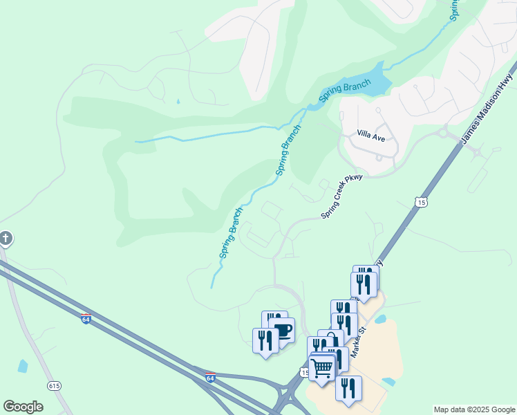 map of restaurants, bars, coffee shops, grocery stores, and more near 131 Cottage Court in Zion Crossroads
