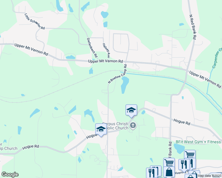 map of restaurants, bars, coffee shops, grocery stores, and more near 715 North Boehne Camp Road in Evansville