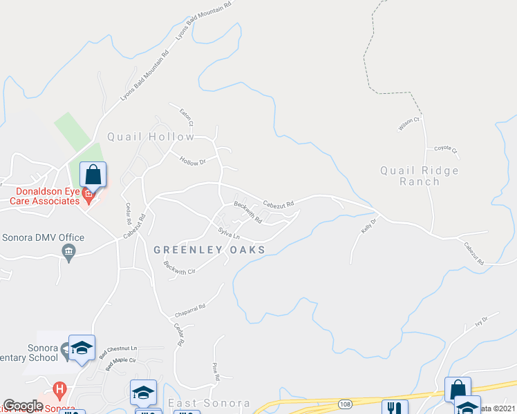 map of restaurants, bars, coffee shops, grocery stores, and more near 20044 Mallard Circle in Sonora