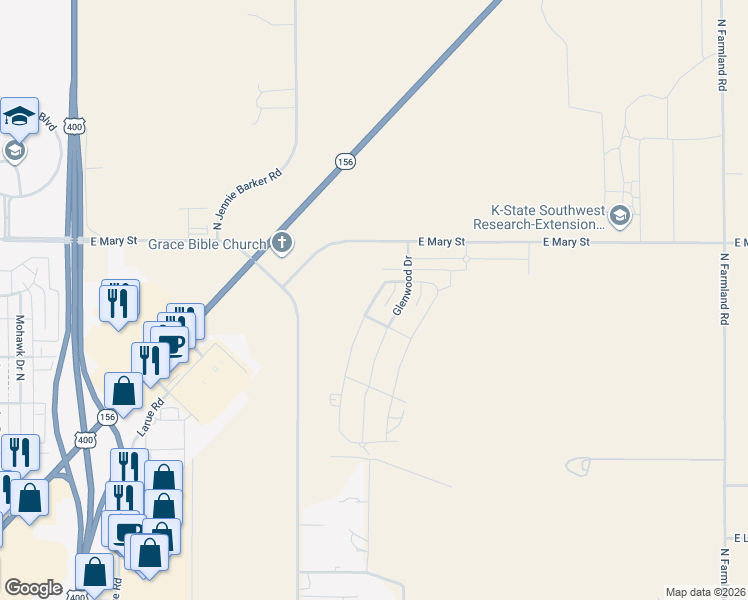 map of restaurants, bars, coffee shops, grocery stores, and more near Idlewild Way in Garden City