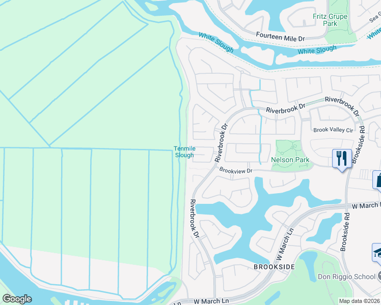 map of restaurants, bars, coffee shops, grocery stores, and more near 5403 Rockwood Circle in Stockton