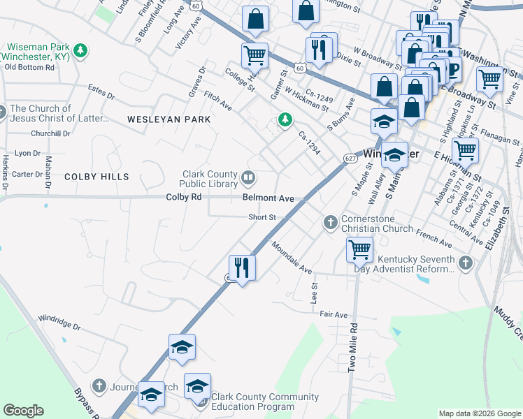 map of restaurants, bars, coffee shops, grocery stores, and more near 7 Hood Avenue in Winchester