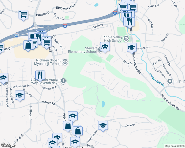 map of restaurants, bars, coffee shops, grocery stores, and more near 200 North Rancho Place in El Sobrante