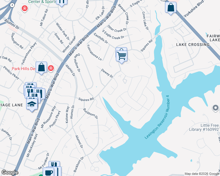 map of restaurants, bars, coffee shops, grocery stores, and more near 3209 Foxchase Court in Lexington